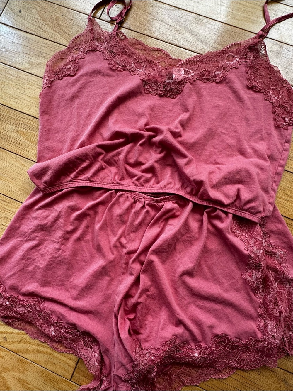 Vintage Victoria’s Secret Dusty Rose Lace Pajama Set Y2K
